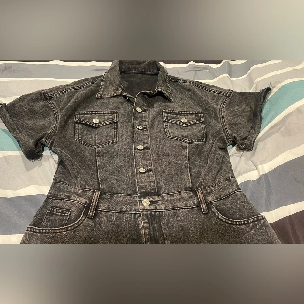 BIG SALE(3 for $50)- Stylish Black Denim Jumpsuit - Picture 3 of 5